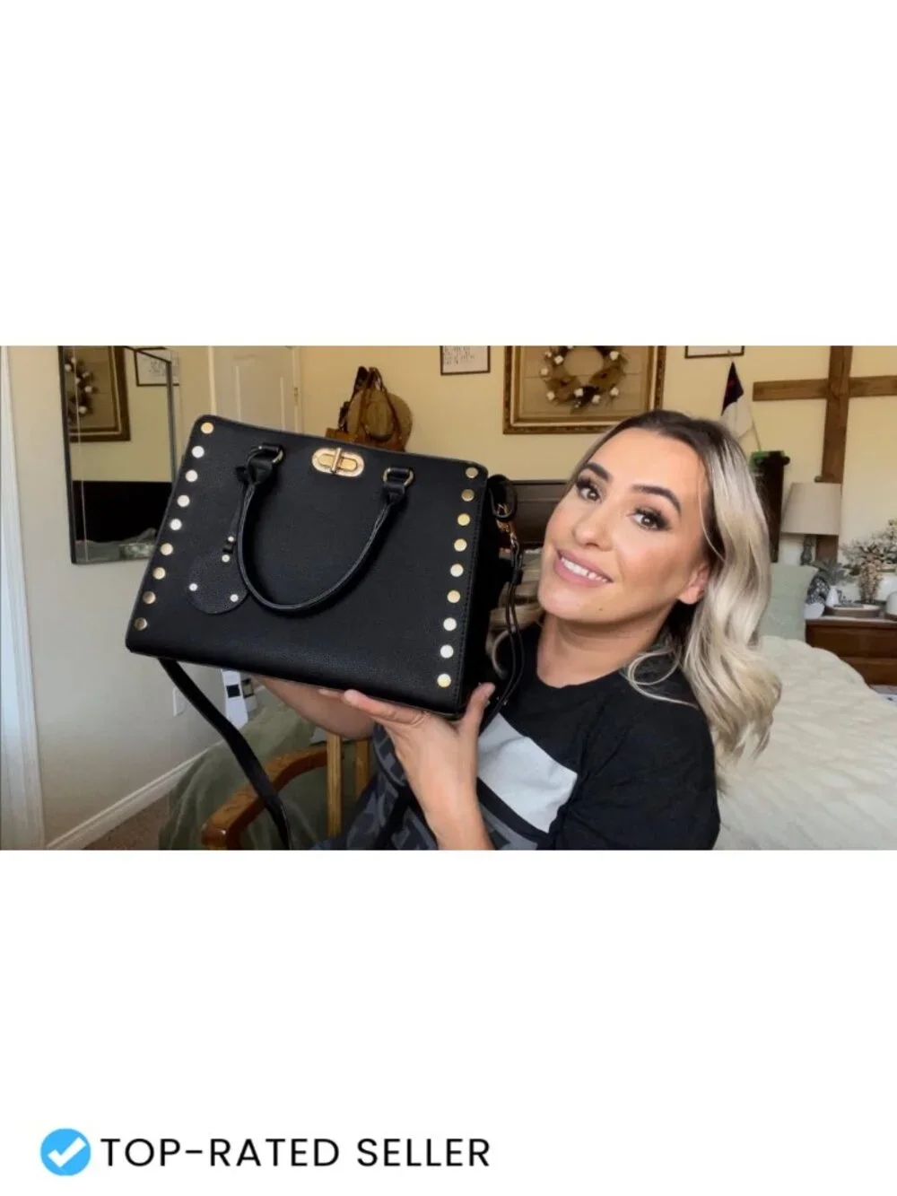 Women's Satchel Handbag Work Tote Shoulder Bag with Matching Clutch Set Vegan